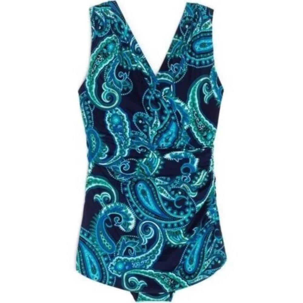 NWT Lands' End Womens Tummy Control Surplice Tunic One Piece Sz 6 $160 Z343